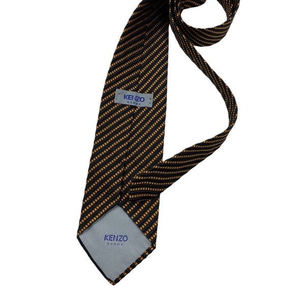 KENZO HOMME Black/Orange Striped Silk Blend LUXURY Tie ITALY - Picture 2 of 4